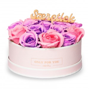 Szappanrózsa box, rószaszín rózsadoboz - rószaszín/lila